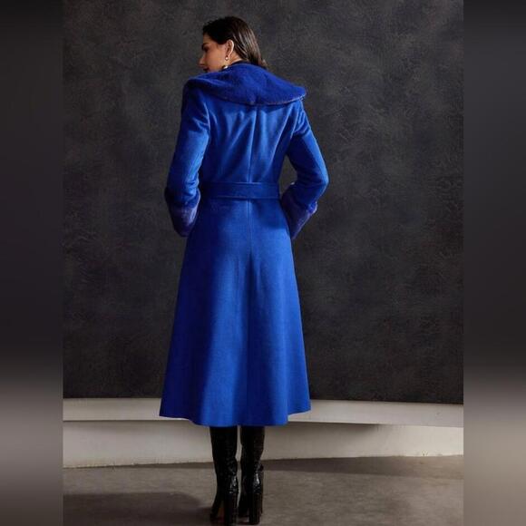 WOOL-BLEND FAUX FUR FUZZY CUFF OVERCOAT Winter Coat Outerwear - Picture 6 of 11